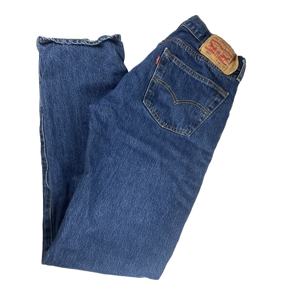 Levis 501 Jeans Mens 30x33 Straight Leg Dark Blue Denim Button Fly - Picture 1 of 13